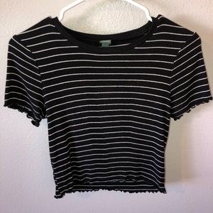 Wild Fable Black & White Striped Lettuce Hem Tee